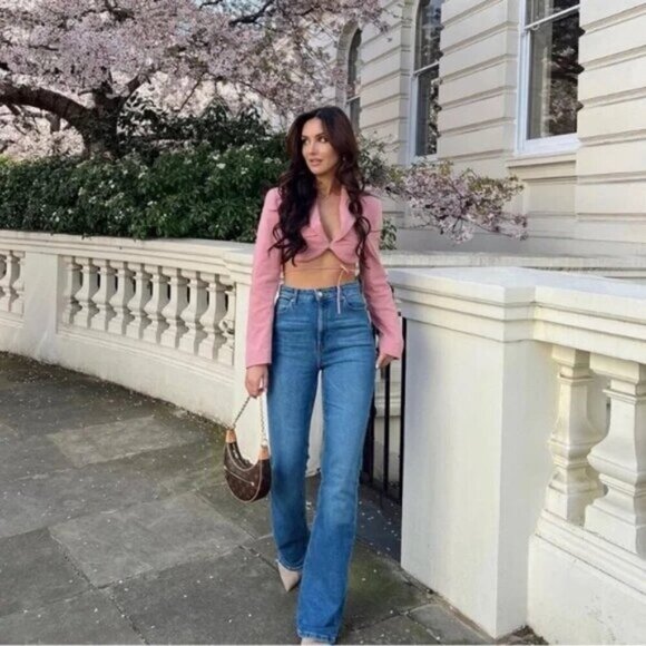 Zara Pink Stitch Detail Cropped Blazer Medium - Picture 1 of 9